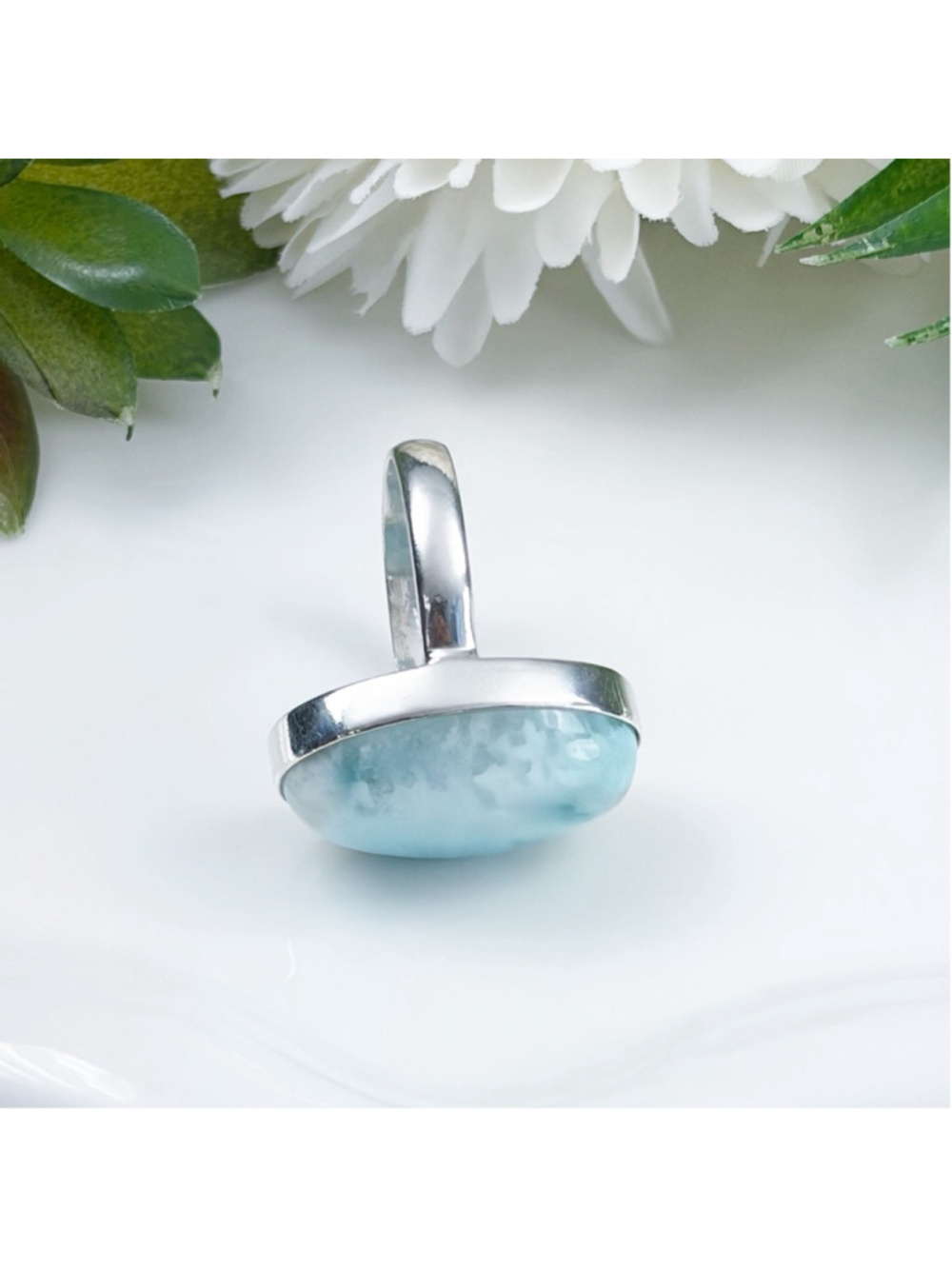 Sterling Silver Genuine Larimar Ring Size 8.25 8 1/4 925 Southwest New - Picture 5 of 9